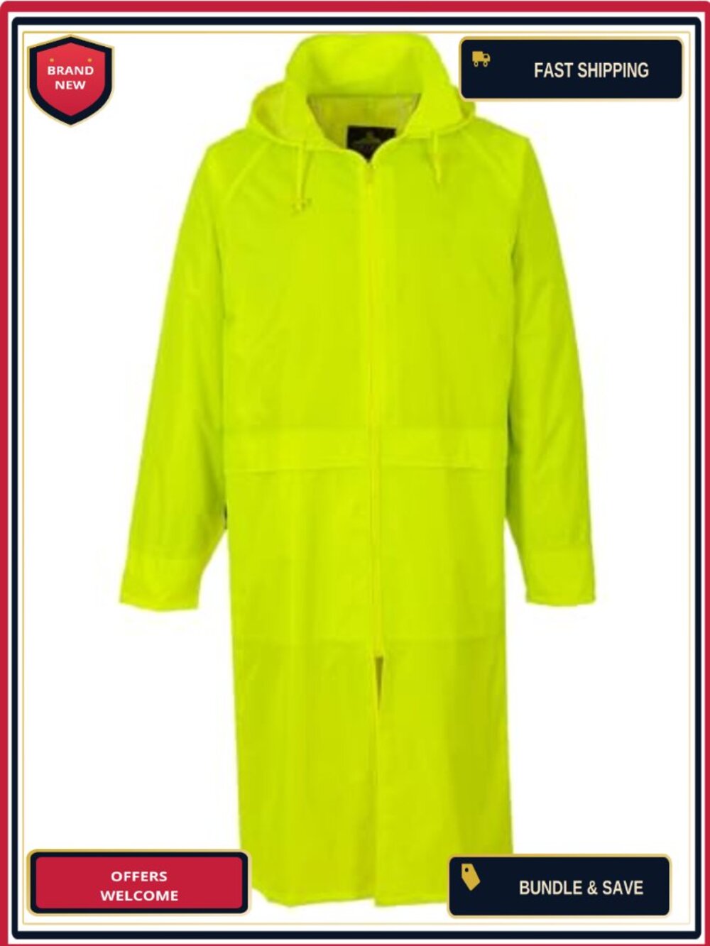Waterproof Long Rain Coat Hooded Work Trench